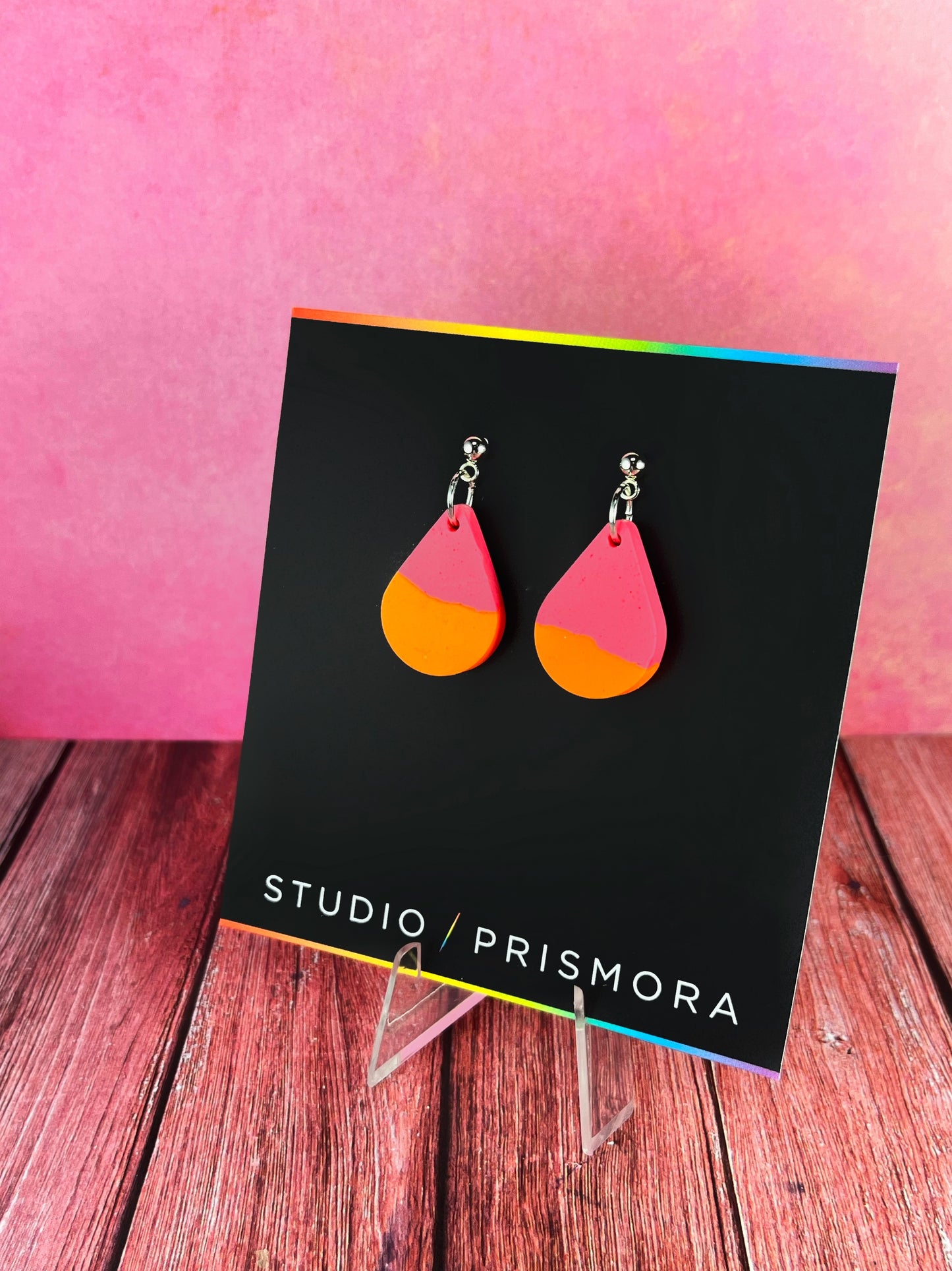 Colour Block Teardrop Earrings - Silver