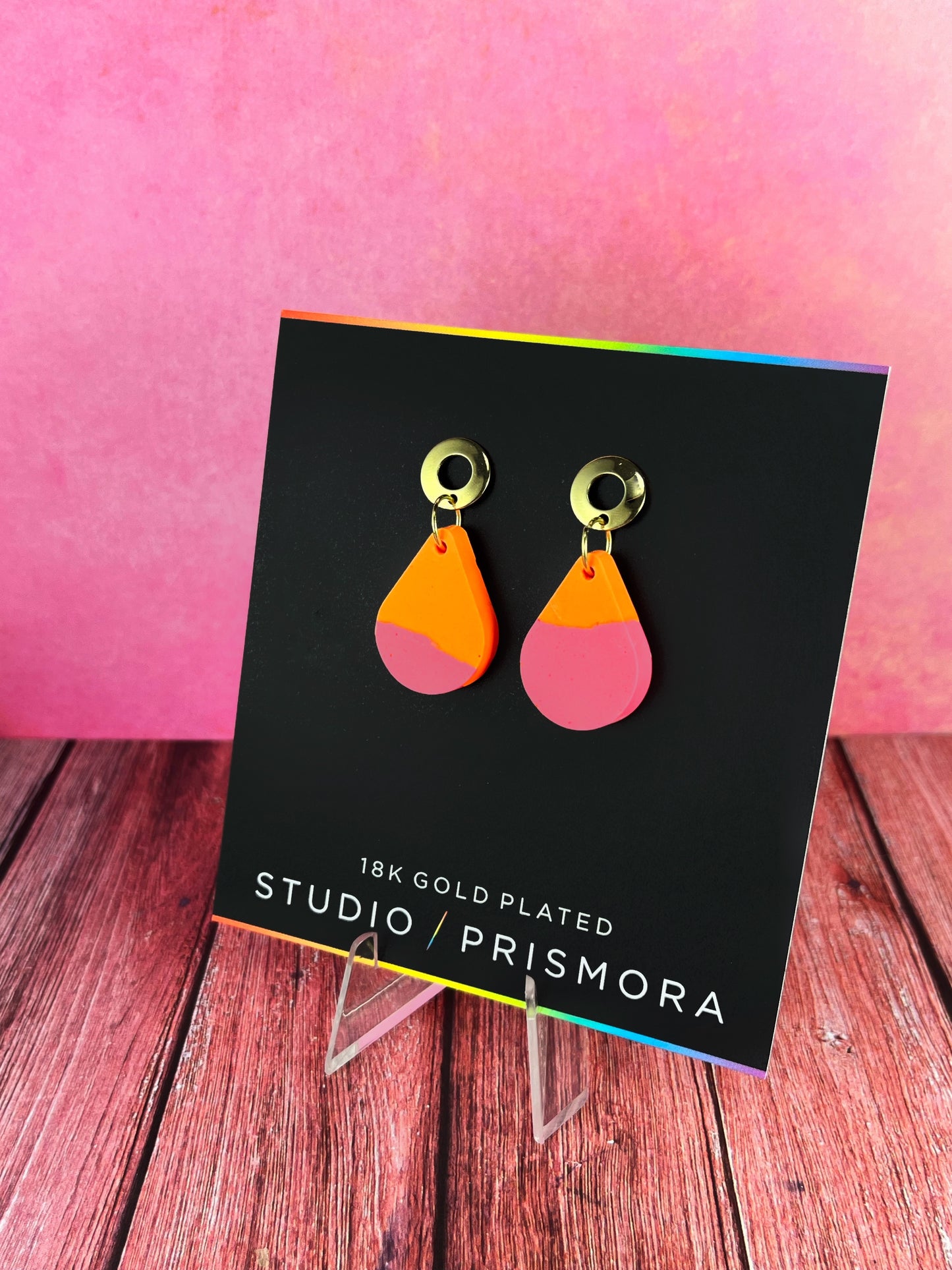 Colour Block Teardrop Circle Stud Earrings