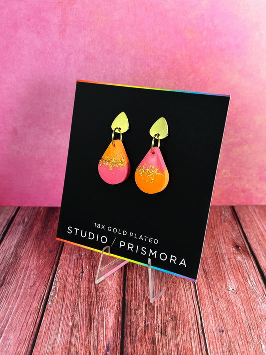 Colour Block and Gold Leaf Mismatched Teardrop Earrings