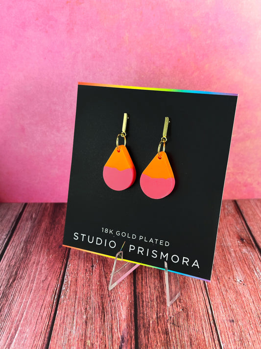 Colour Block Teardrop Earrings - Gold