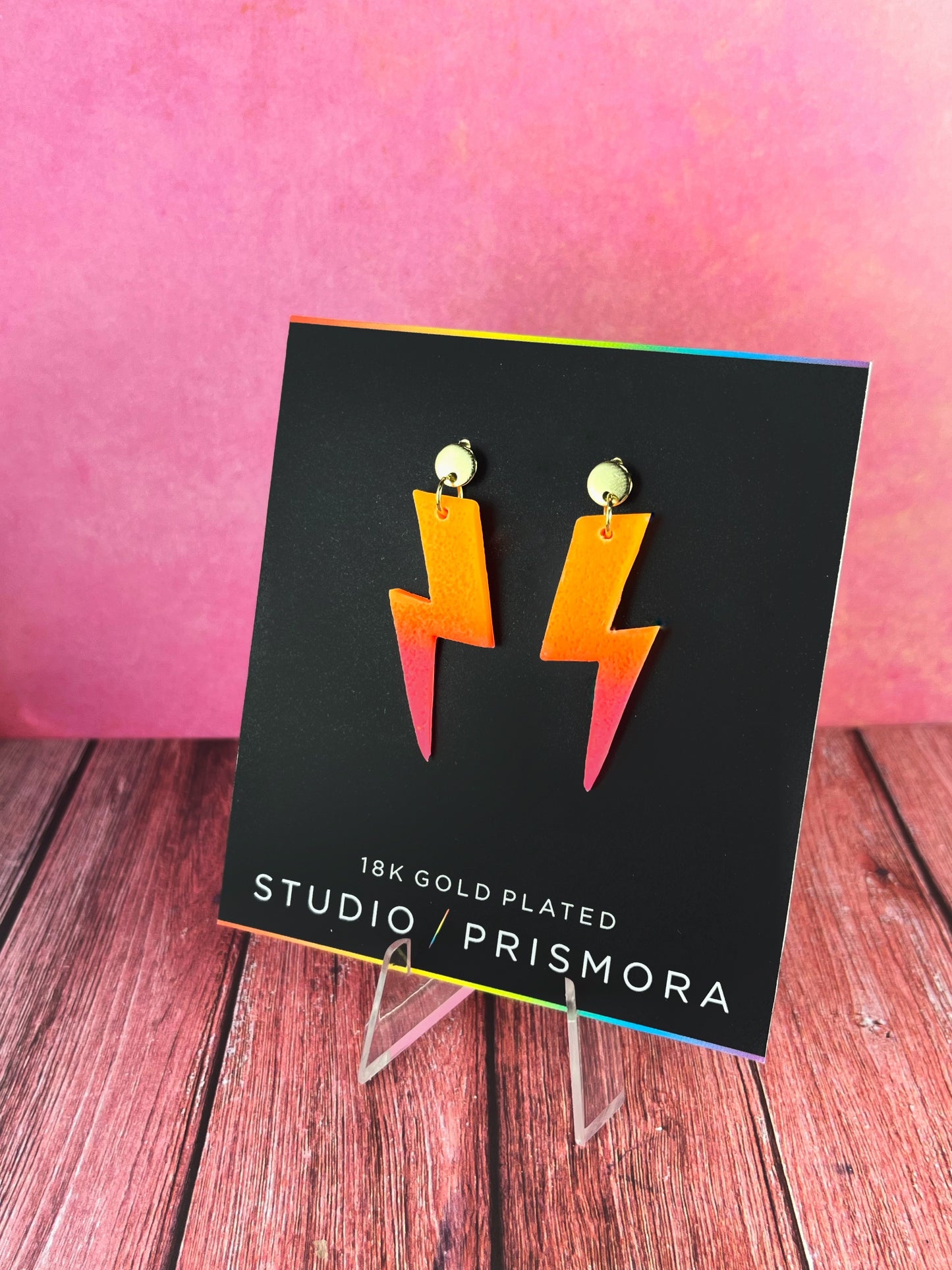 Ombre Gradient Skinny Lightning Bolt Earrings