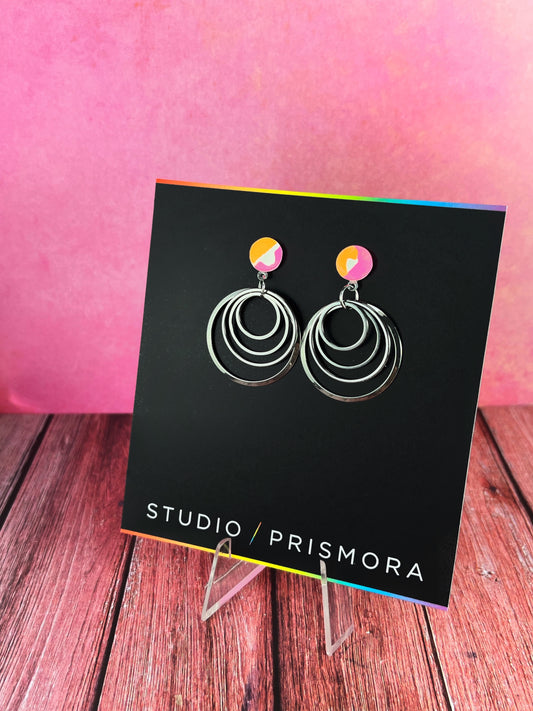 Abstract Stud and Stainless Steel Circle Earrings