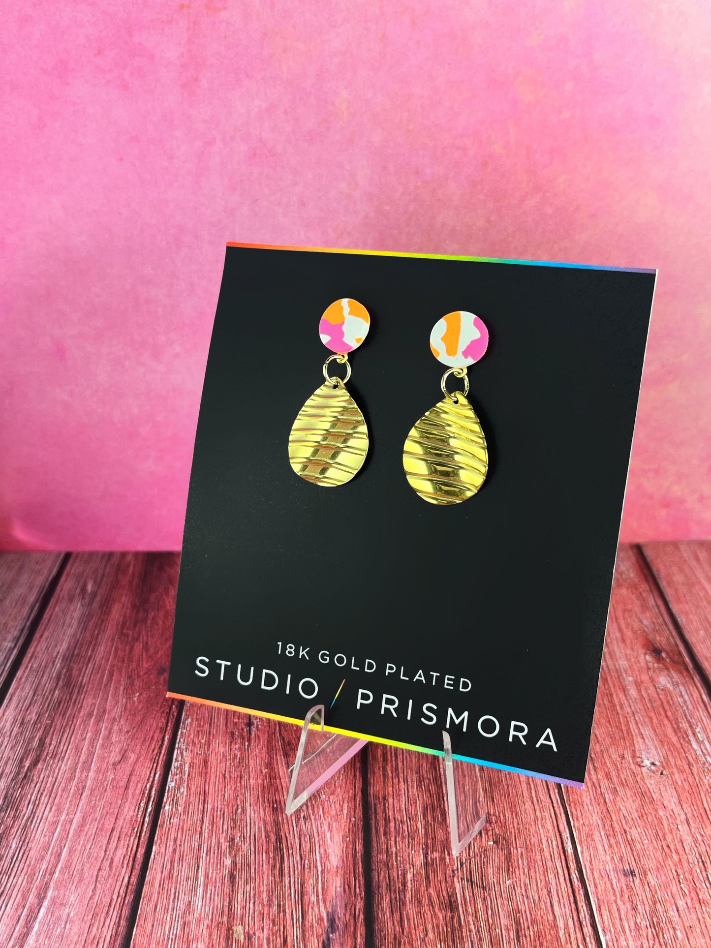 Abstract Stud and Gold Textured Teardrop Earrings