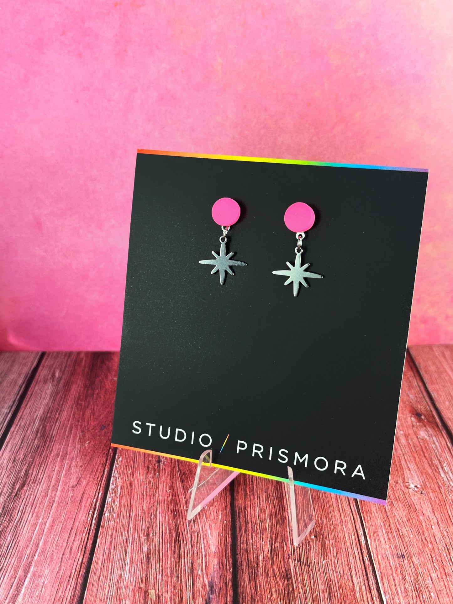 Pink Stud and 8 Point Star Earrings